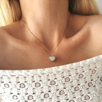  Naszyjnik zawieszka serduszko z kryształami ze STALI CHIRURGICZNEJ złoty 