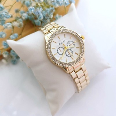 Zegarek damski ekskluzywny ZŁOTY na bransolecie perłowa tarcza kryształki  