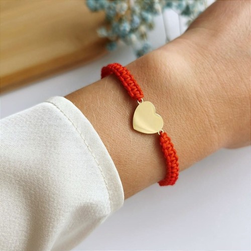 Bransoletka ze STALI CHIRURGICZNEJ złote serce sznurek czerwony