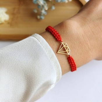  Bransoletka ze STALI CHIRURGICZNEJ złoty diament sznurek czerwony 