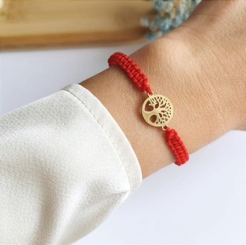  Bransoletka ze STALI CHIRURGICZNEJ złote drzewko szczęścia sznurek czerwony 