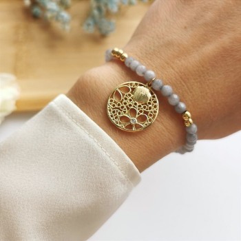 Bransoletka POZŁACANA z jadeitami i zawieszką 