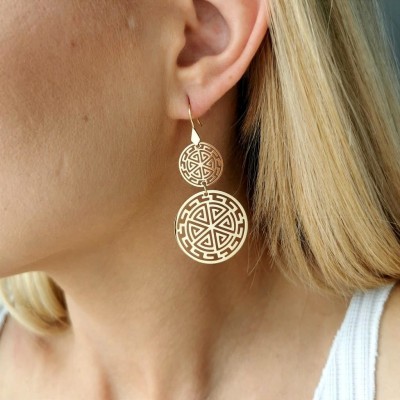 Kolczyki blaszki grecki wzór ze STALI CHIRURGICZNEJ złote Premium 