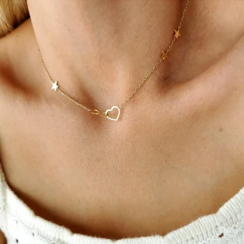 Naszyjnik serce nieskończoność gwiazdki ze STALI CHIRURGICZNEJ złoty Premium