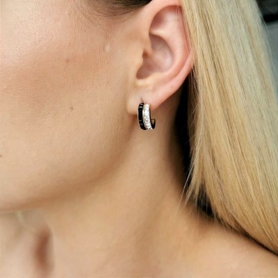 Kolczyki kółka podwójne kryształy ze STALI CHIRURGICZNEJ złote Premium 