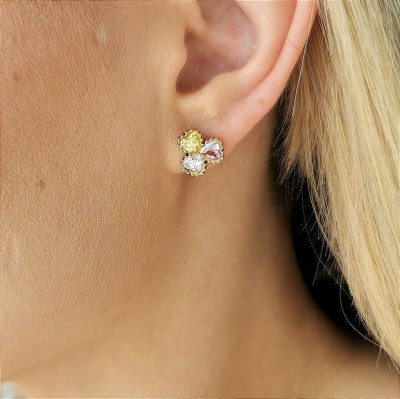 Kolczyki kwiatuszki kolorowe kryształy ze STALI CHIRURGICZNEJ złote Premium 