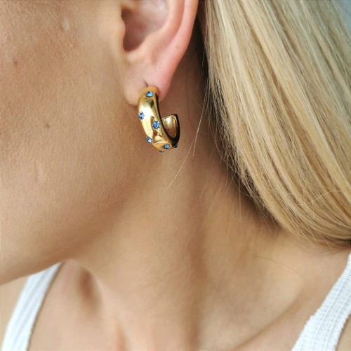 Kolczyki kołaniebieskie kryształy ze STALI CHIRURGICZNEJ złote