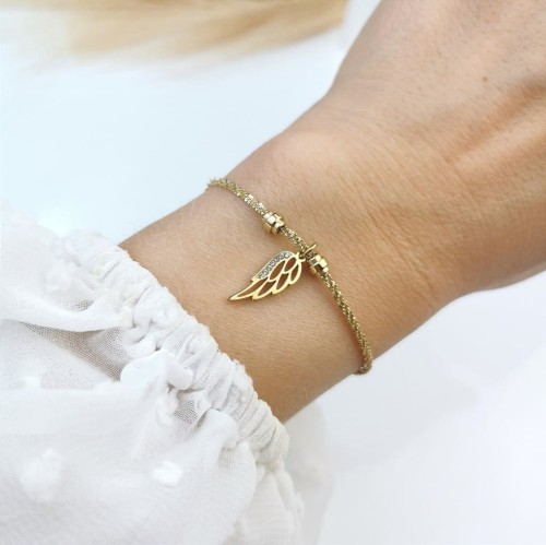 Bransoletka ze STALI CHIRURGICZNEJ skrzydło kryształki złota Blueberry