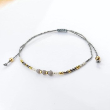 Bransoletka kryształki na sznurku  ze STALI CHIRURGICZNEJ szara
