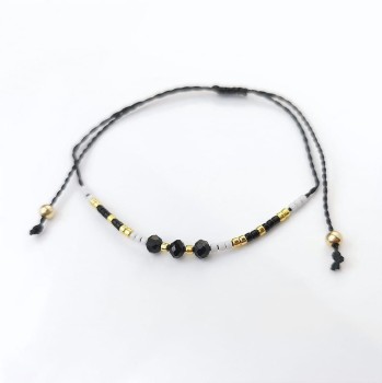 Bransoletka kryształki na sznurku  ze STALI CHIRURGICZNEJ czarna