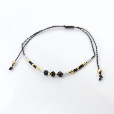 Bransoletka kryształki na sznurku  ze STALI CHIRURGICZNEJ czarna