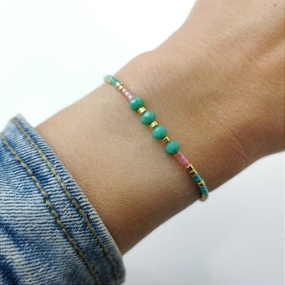 Bransoletka kryształki na sznurku  ze STALI CHIRURGICZNEJ zielona