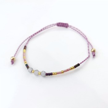 Bransoletka kryształki na sznurku  ze STALI CHIRURGICZNEJ fioletowa