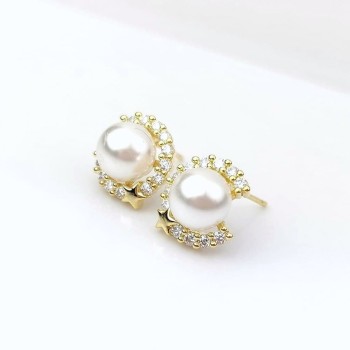 Kolczyki ze STALI CHIRURGICZNEJ klasyczne perła kryształy kolor złoty 