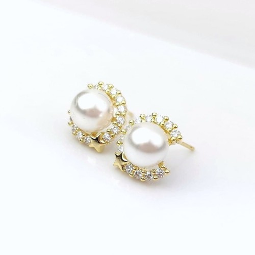 Kolczyki ze STALI CHIRURGICZNEJ klasyczne perła kryształy kolor złoty