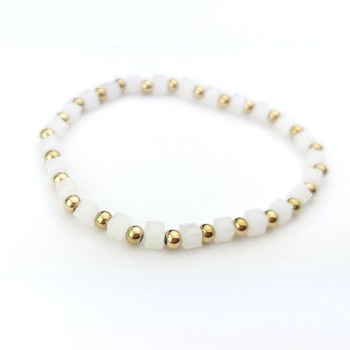 Bransoletka STAL CHIRURGICZNA elastyczna białe kamienie kulki złote 