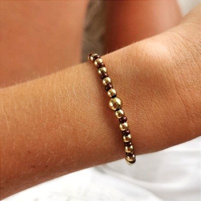 Bransoletka złote kuleczki brązowe koraliki ze STALI CHIRURGICZNEJ  