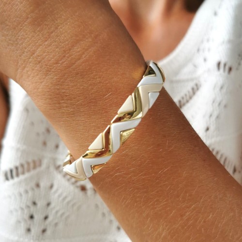 Bransoletka POZŁACANA ze STALI SZLACHETNEJ z beżowymi białymi złotymi elementami