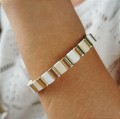 Bransoletka POZŁACANA ze STALI SZLACHETNEJ z beżowymi białymi złotymi elementami