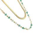 Naszyjnik podwójny żmijka zielone kamienie koraliki ze STALI CHIRURGICZNEJ złoty