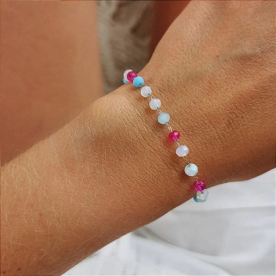 Bransoletka niebieskie fuksjowe kryształki ze STALI CHIRURGICZNEJ 