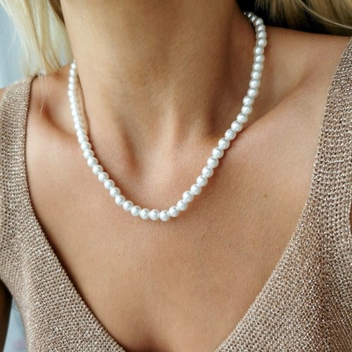 Naszyjnik ze STALI CHIRURGICZNEJ klasyczne perły kolor złoty