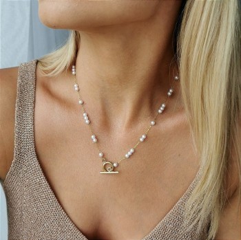 Naszyjnik choker perły ze STALI CHIRURGICZNEJ złoty