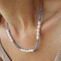 Naszyjnik perły niebieskie kryształki ze STALI CHIRURGICZNEJ złoty