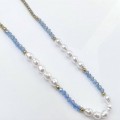 Naszyjnik perły niebieskie kryształki ze STALI CHIRURGICZNEJ złoty