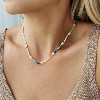 Naszyjnik perły kolorowe koraliki ze STALI CHIRURGICZNEJ złoty 