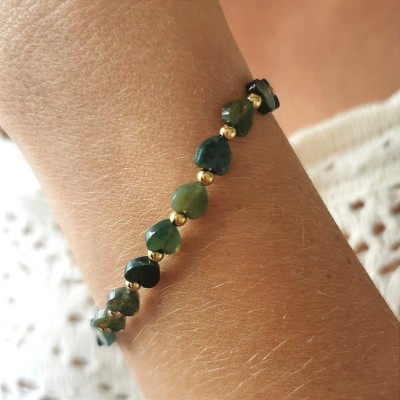 Bransoletka agaty serduszka POZŁACANA STAL 