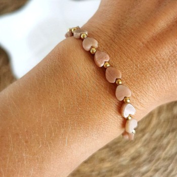 Bransoletka kamień słoneczny serduszka POZŁACANA STAL  