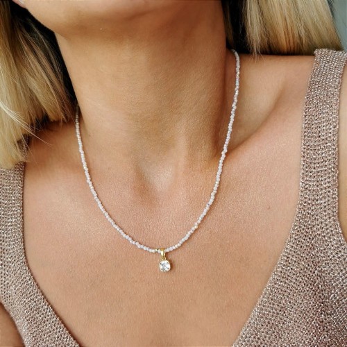 Naszyjnik zawieszka kryształ białe kryształy ze STALI CHIRURGICZNEJ złoty