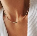 Naszyjnik choker beżowe kolorowe koraliki kryształy ze STALI CHIRURGICZNEJ złoty