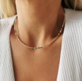 Naszyjnik choker beżowe kolorowe koraliki kryształy ze STALI CHIRURGICZNEJ złoty