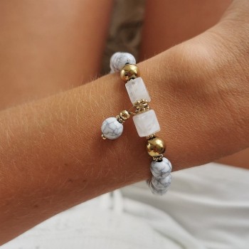 Bransoletka kamienie złote kulki ze STALI CHIRURGICZNEJ koraliki  