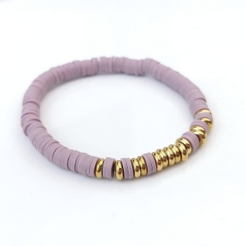 Bransoletka fioletowe koraliki złote kółeczka boho ze STALI CHIRURGICZNEJ  