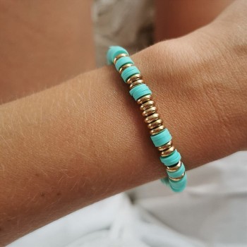 Bransoletka zielone koraliki złote kółeczka boho ze STALI CHIRURGICZNEJ  