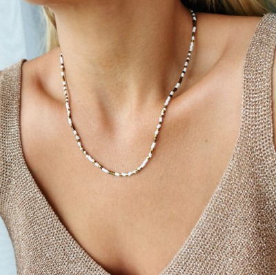 Naszyjnik białe złote koraliki ze STALI CHIRURGICZNEJ złoty 