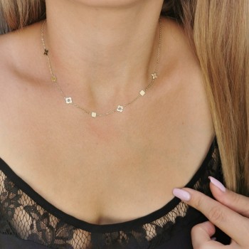  Naszyjnik ze STALI CHIRURGICZNEJ Kwiatuszki serduszka kwadraciki kolor złoty Blueberry