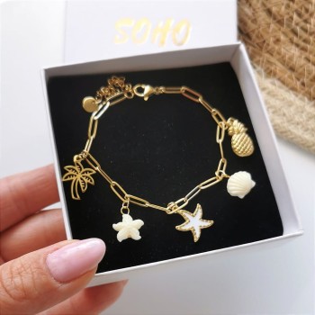 Bransoletka rozgiwazdy ananas muszla łańcuch ze STALI CHIRURGICZNEJ złota 