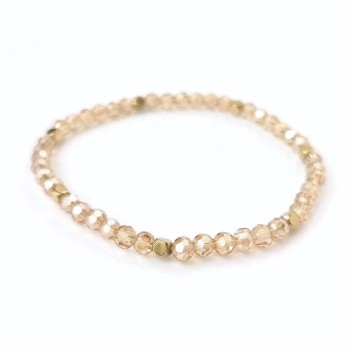 Bransoletka STAL CHIRURGICZNA elastyczna pudrowe kryształki kulki złota  