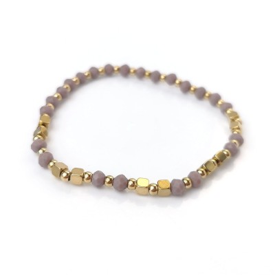 Bransoletka STAL CHIRURGICZNA elastyczna fioletowe kryształki kostki złota  