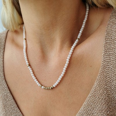 Naszyjnik  pudrowe kamienie POZŁACANA STAL   