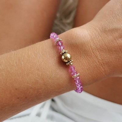 Bransoletka STAL CHIRURGICZNA kulka fioletowe koraliki złota    