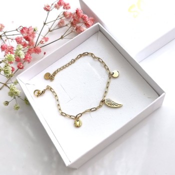 Bransoletka złote skrzydło monetki POZŁACANA STAL 