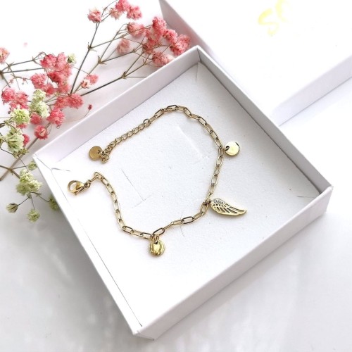 Bransoletka złote skrzydło monetki POZŁACANA STAL