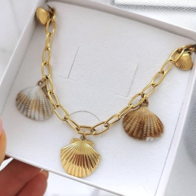 Naszyjnik muszle łańcuch ze STALI CHIRURGICZNEJ złota  