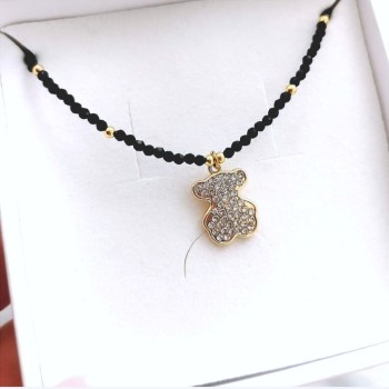 Naszyjnik choker miś jasne kryształy onyks ze STALI CHIRURGICZNEJ