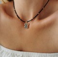 Naszyjnik choker miś czarne kryształy onyks ze STALI CHIRURGICZNEJ